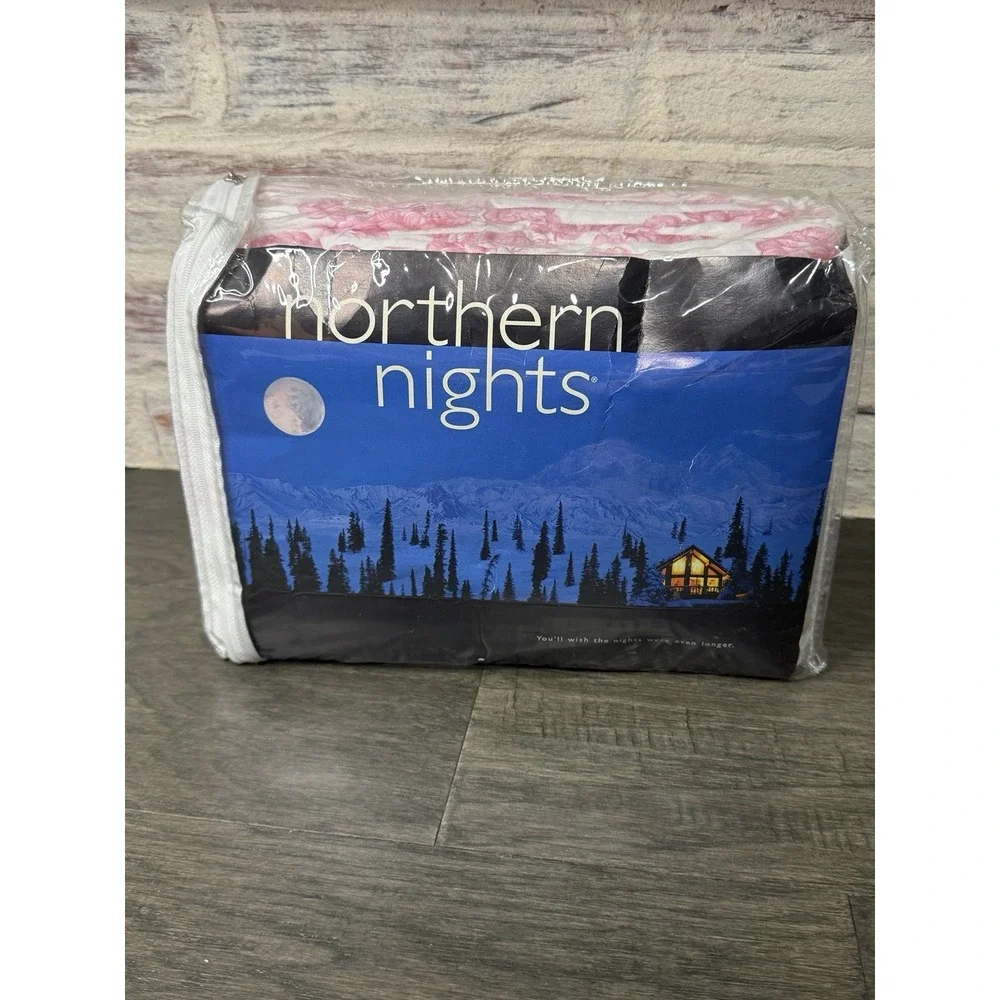 Northern Nights Twin Sheet Set Pink White Floral Flannel Cotton Flowers NOS